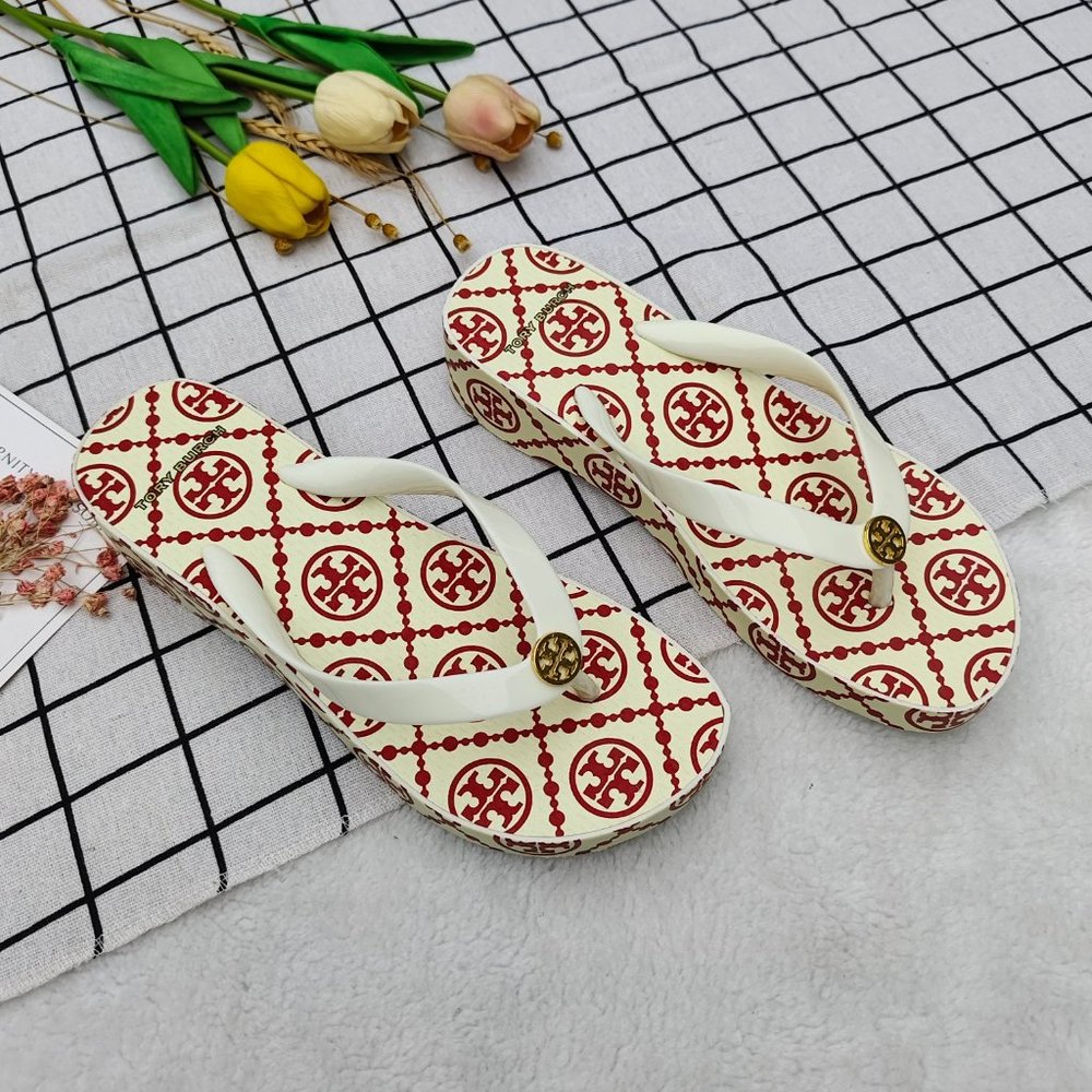 Tory Burch Solid Rubber Wedge Flip Flop Sandals Signa… Gem